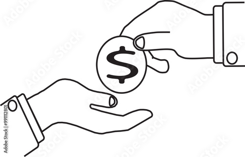 Currency exchange icon, money exchange icon, loan icon, hand coin vector art, money coin in two hands icon, business logo photo