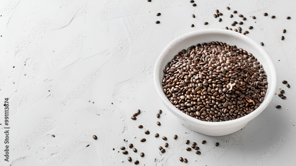 Sesame seeds in a white bowl on a white background ai generative Sesame seeds in a white bowl on a white background ai generative