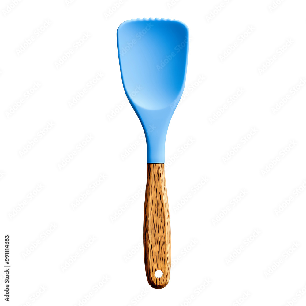 A blue spatula with a wooden handle isolated on transparent background A blue spatula with a wooden handle isolated on transparent background