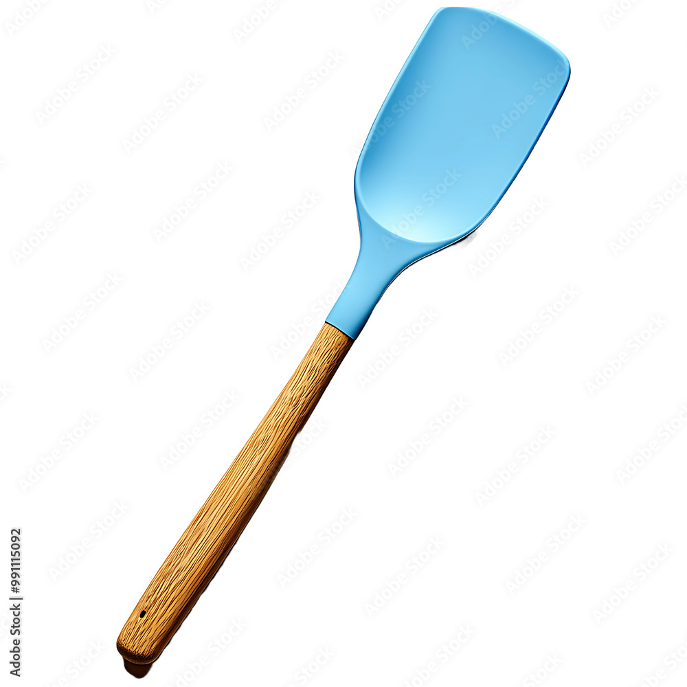A blue spatula with a wooden handle isolated on transparent background A blue spatula with a wooden handle isolated on transparent background