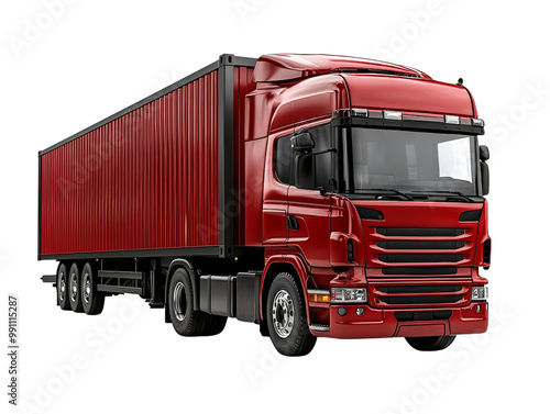 A red semi truck with a trailer