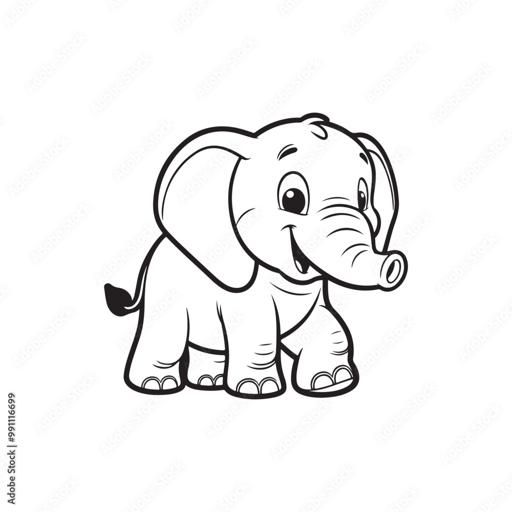 Fototapeta premium Adorable Friendly Elephant and Baby Alligators - Cute Cartoon Illustration.