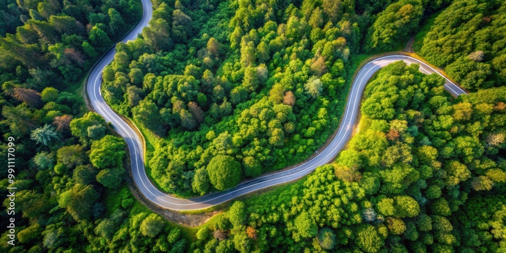 Aerial view of a winding road cutting through a lush forest , road, serpentine, forest, aerial view, nature, trees Aerial view of a winding road cutting through a lush forest , road, serpentine, forest, aerial view, nature, trees