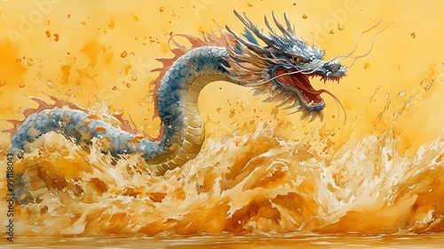 Wrathful Dragon King of the Yellow River Stirring Floodwaters photo