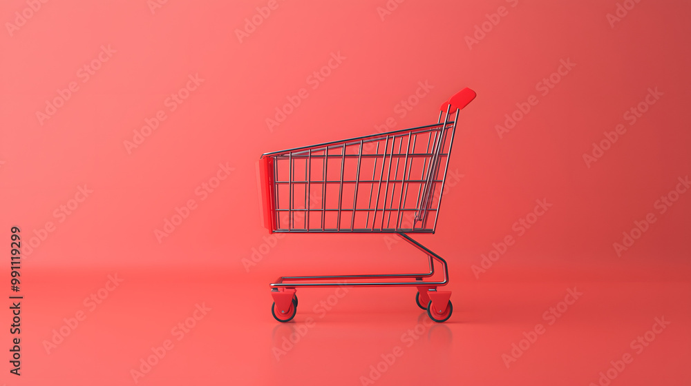 Red shopping cart on red background Red shopping cart on red background
