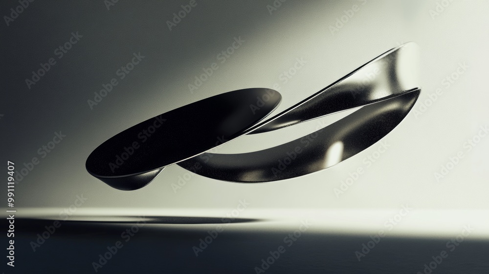 A silver object with a curved shape is floating in the air A silver object with a curved shape is floating in the air