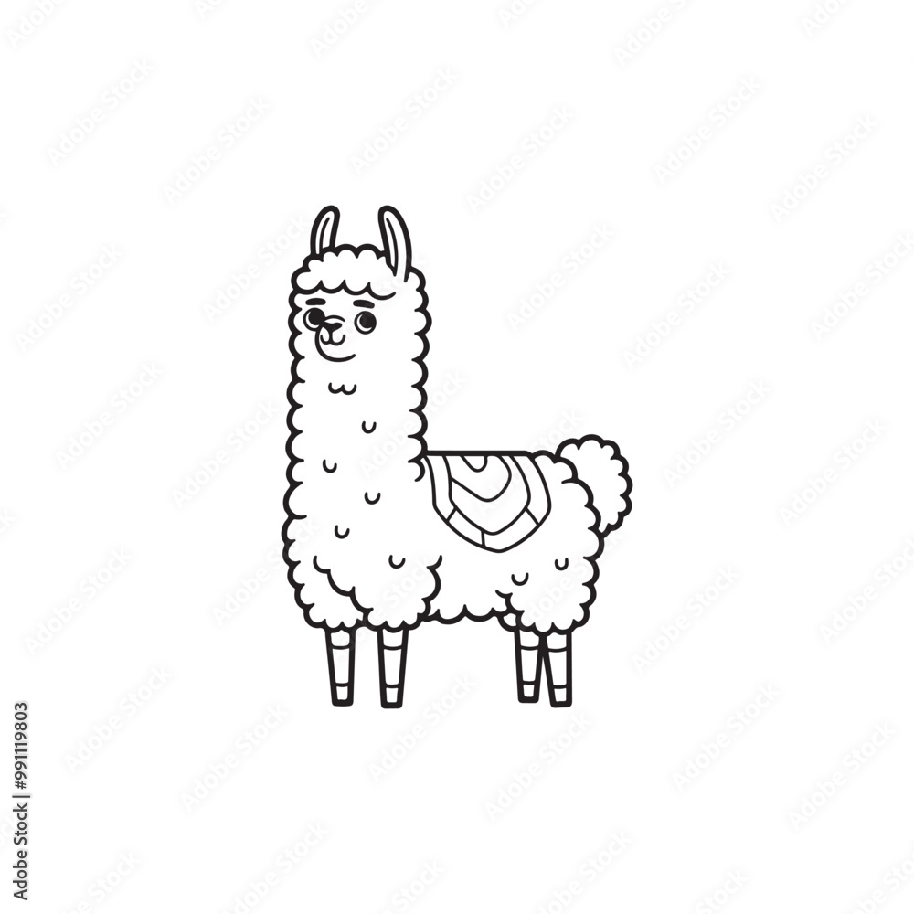 Fototapeta premium Cartoon Vector of Cute Llama and Adorable Baby Alligators.