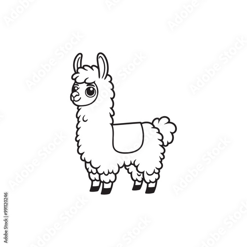 Cute and Friendly Llama with Baby Alligators - Vector Cartoon.