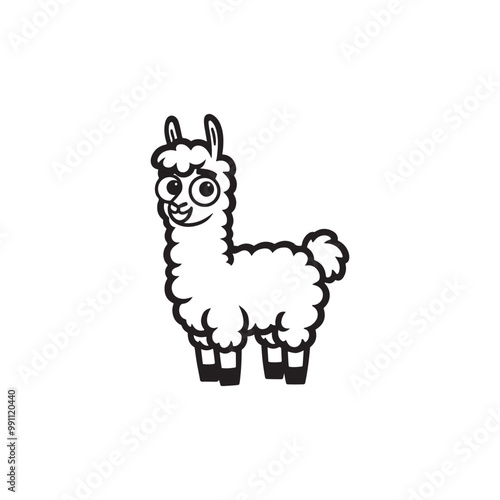 Cute and Friendly Llama with Baby Alligators - Vector Cartoon.