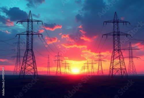 Sunset Over Power Lines