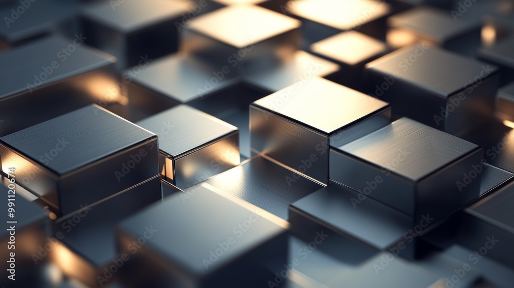 A close up of a silver cube with a light shining on it A close up of a silver cube with a light shining on it