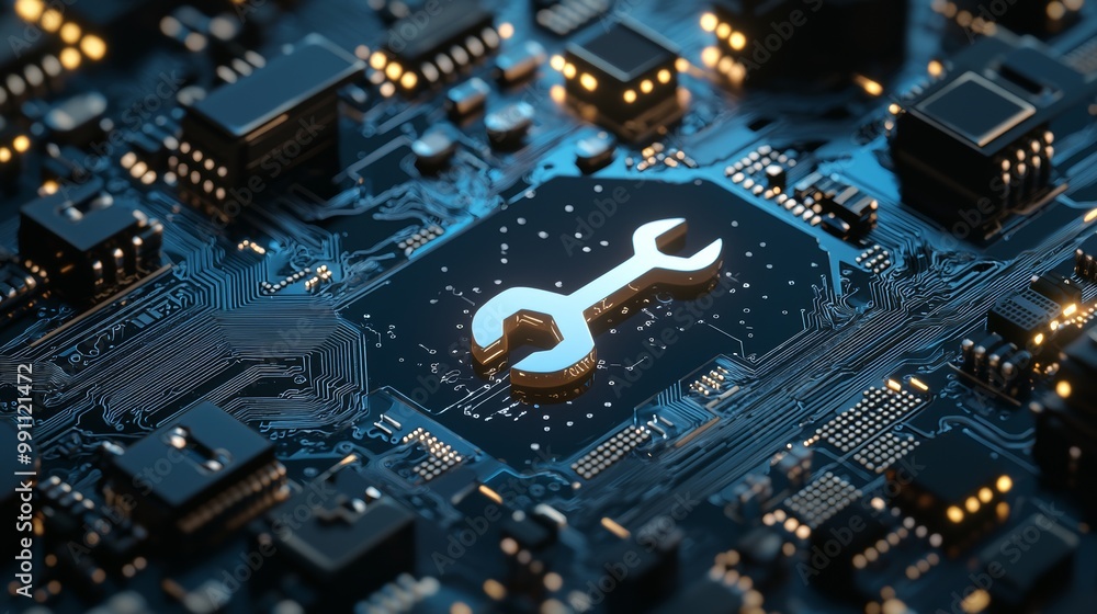 Flows of white neon data pass between a CPU and a user across a futuristic motherboard. 3D render. Flows of white neon data pass between a CPU and a user across a futuristic motherboard. 3D render.