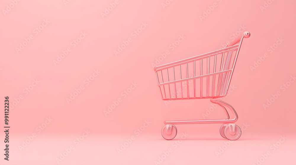 Pink shopping cart on pink background Pink shopping cart on pink background