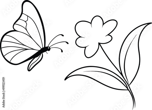 Butterfly Fluttering Over a Flower Colorful Vector Illustration for Kids
