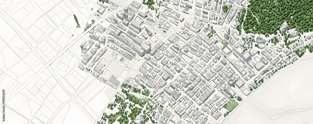 Minimalist Grey-Scale City Map with Green Spaces Minimalist Grey-Scale City Map with Green Spaces