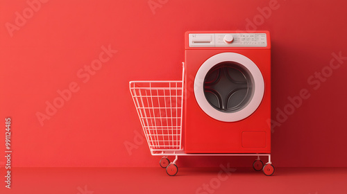 Red washing machine combined with shopping cart