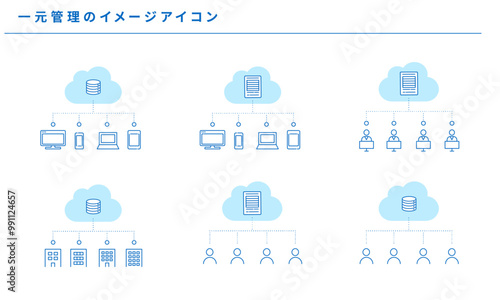 クラウド、一元管理のイメージアイコンセット、ベクター素材