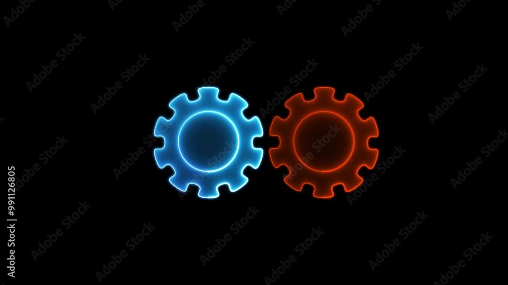 Glowing neon settings icon animation on black background Glowing neon settings icon animation on black background