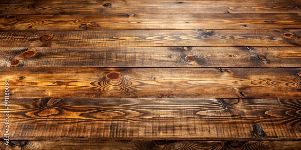 Naklejka premium Top view of a beautiful rustic wooden table with natural brown tones and plenty of copy space