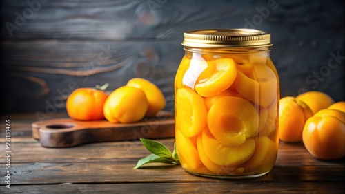 Canned yellow peaches in thick syrup, delicious and convenient fruit snack for on-the-go , canned, yellow, peaches, syrup