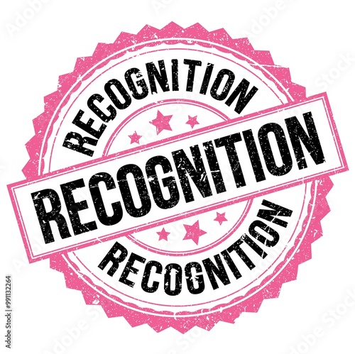 RECOGNITION text on pink-black round stamp sign