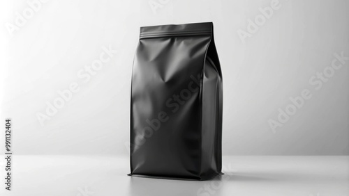 Black coffee bag mockup on white background, black, coffee, bag, mockup, empty, template, render,packaging