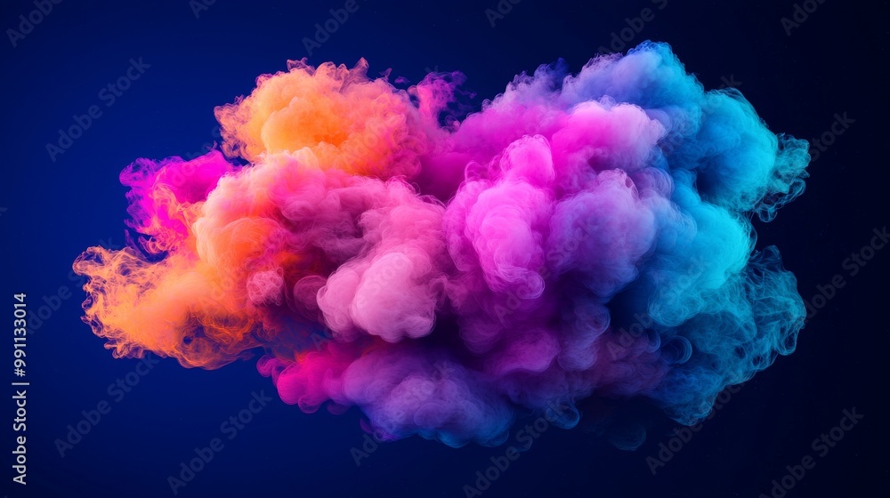 Fototapeta premium A 3D rendering of a stormy cloud with bright light glowing on an abstract neon background.