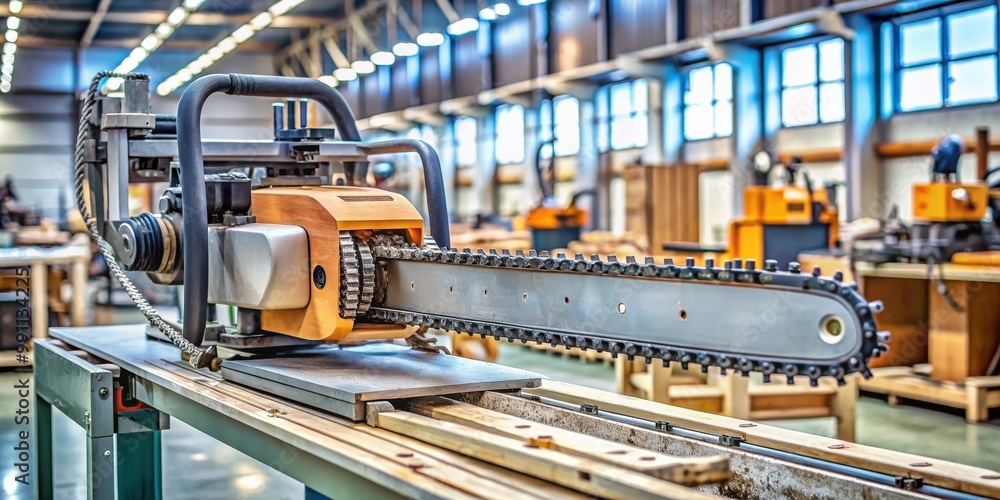 An automatic machine for sharpening chainsaws in a workshop setting An automatic machine for sharpening chainsaws in a workshop setting