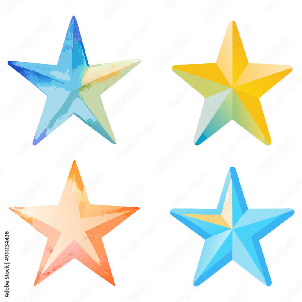 Set Of Watercolour Star Vector Illustration Design Set Of Watercolour Star Vector Illustration Design