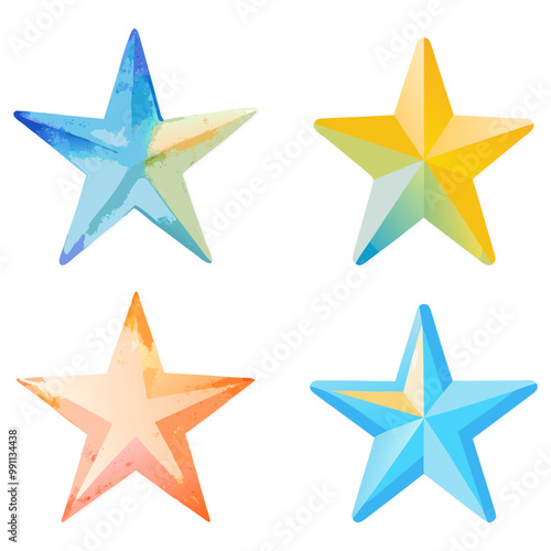 Set Of Watercolour Star Vector Illustration Design