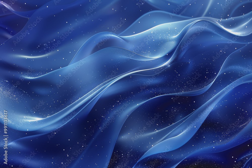 Obraz premium Abstract background of dark blue wavy lines in the form of a high-speed synchronization network.