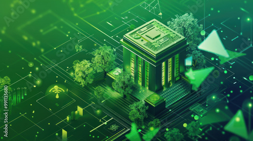 A bank introducing green banking solutions, offering customers eco-friendly financial products, green bonds, and paperless account management.