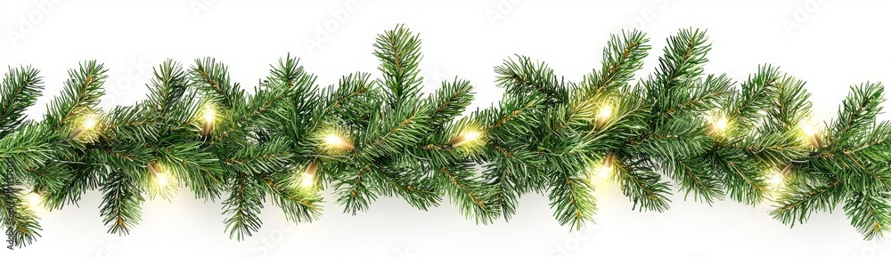 Christmas decor border with coniferous branches and lights isolated on transparent background. Christmas decor border with coniferous branches and lights isolated on transparent background.