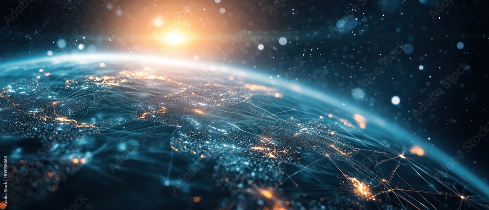 A digital representation of Earth from space, highlighting networks and connections. A digital representation of Earth from space, highlighting networks and connections.