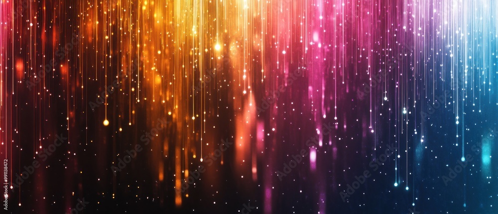 A vibrant abstract background featuring cascading colorful lights and sparkles. A vibrant abstract background featuring cascading colorful lights and sparkles.
