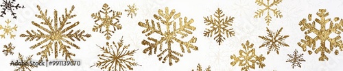 An illustration of gold snowflakes on a transparent background illustrating the new year.