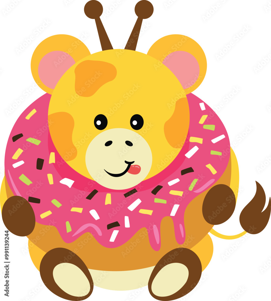 Obraz premium Cute giraffe inside a delicious donut