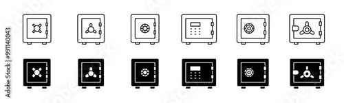 Deposit box icon. Line and glyph safe box icon. Strong box vector set