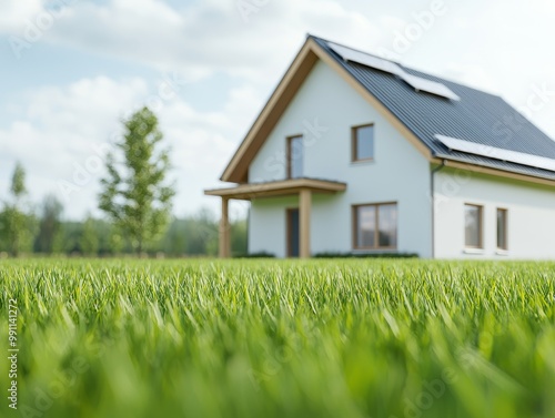 Wallpaper Mural Modern house surrounded by lush green grass under a clear blue sky. Torontodigital.ca