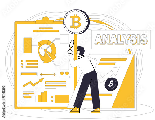 Bitcoin trading vector illustration. Cryptocurrency, financial revolution, introduces decentralized economy, reshaping traditional business models Investment, seed prosperity, grows in fertile soil