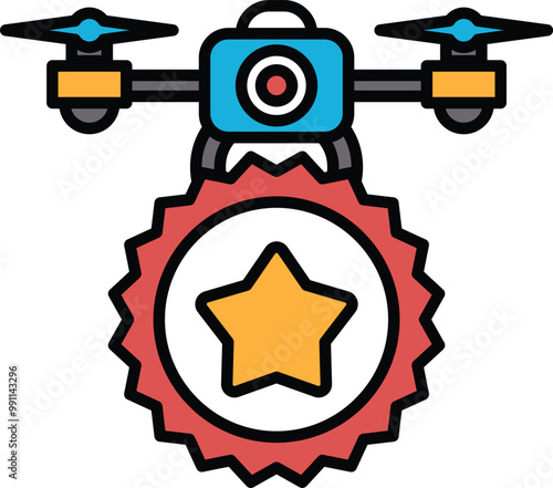 A drone with a red star on it with a drone on top of it