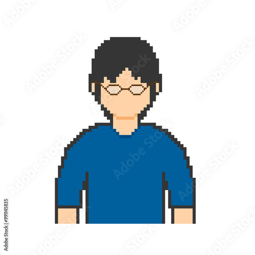 Glasses man in blue, pixel art photo