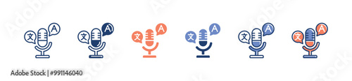 simple microphone talk language translate icon set global communication translation dictionary service business vector illustration