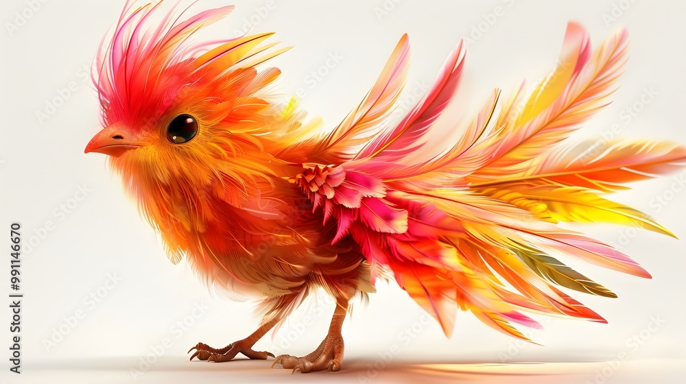 Fototapeta premium Cute and Colorful Phoenix Chick Standing with a Playful Expression