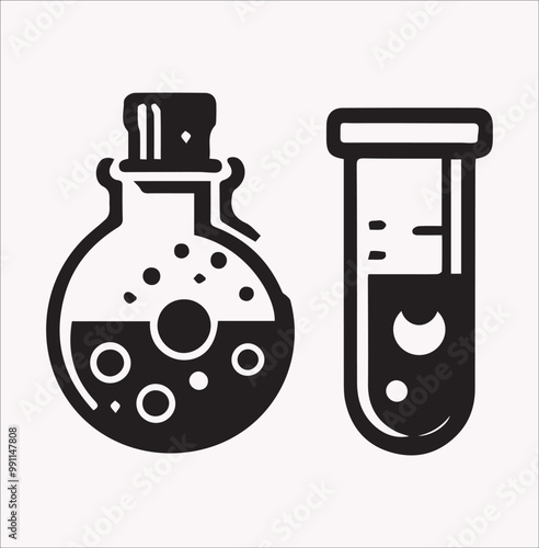 Test tube different style Vector silhouette illustration icon on a white background