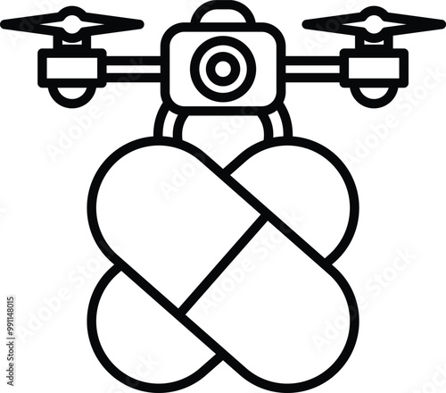 A black and white pill with a drone on top