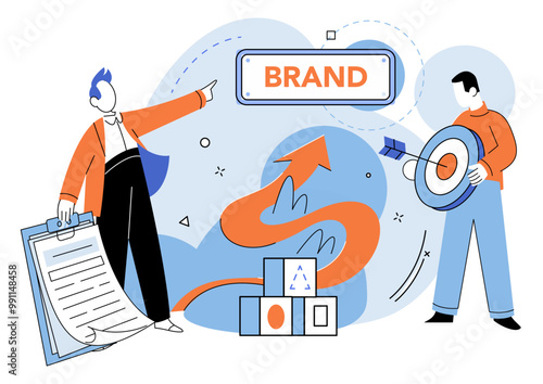 Brand building vector illustration. Business, landscape, provides fertile ground for building robust and successful brands Plan, navigator, charts course for building brand resonates with audience