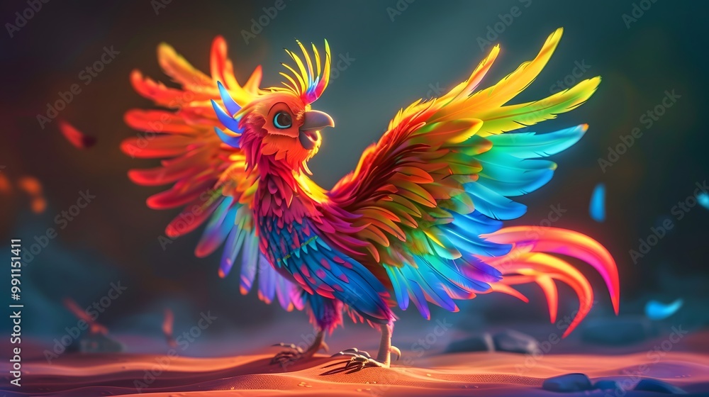 Cute and Colorful Phoenix Chick Standing with a Playful Expression Cute and Colorful Phoenix Chick Standing with a Playful Expression