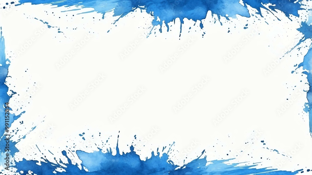 Obraz premium blue brush stokes border frame on white background