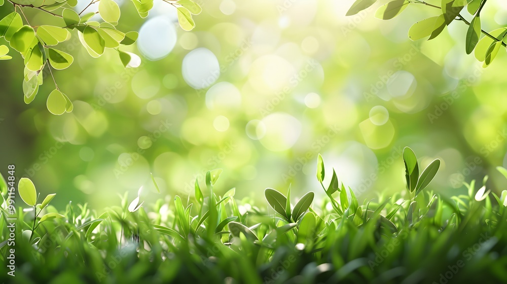 Vibrant Spring Garden Background with Lush Green Grass and Sunshine Vibrant Spring Garden Background with Lush Green Grass and Sunshine